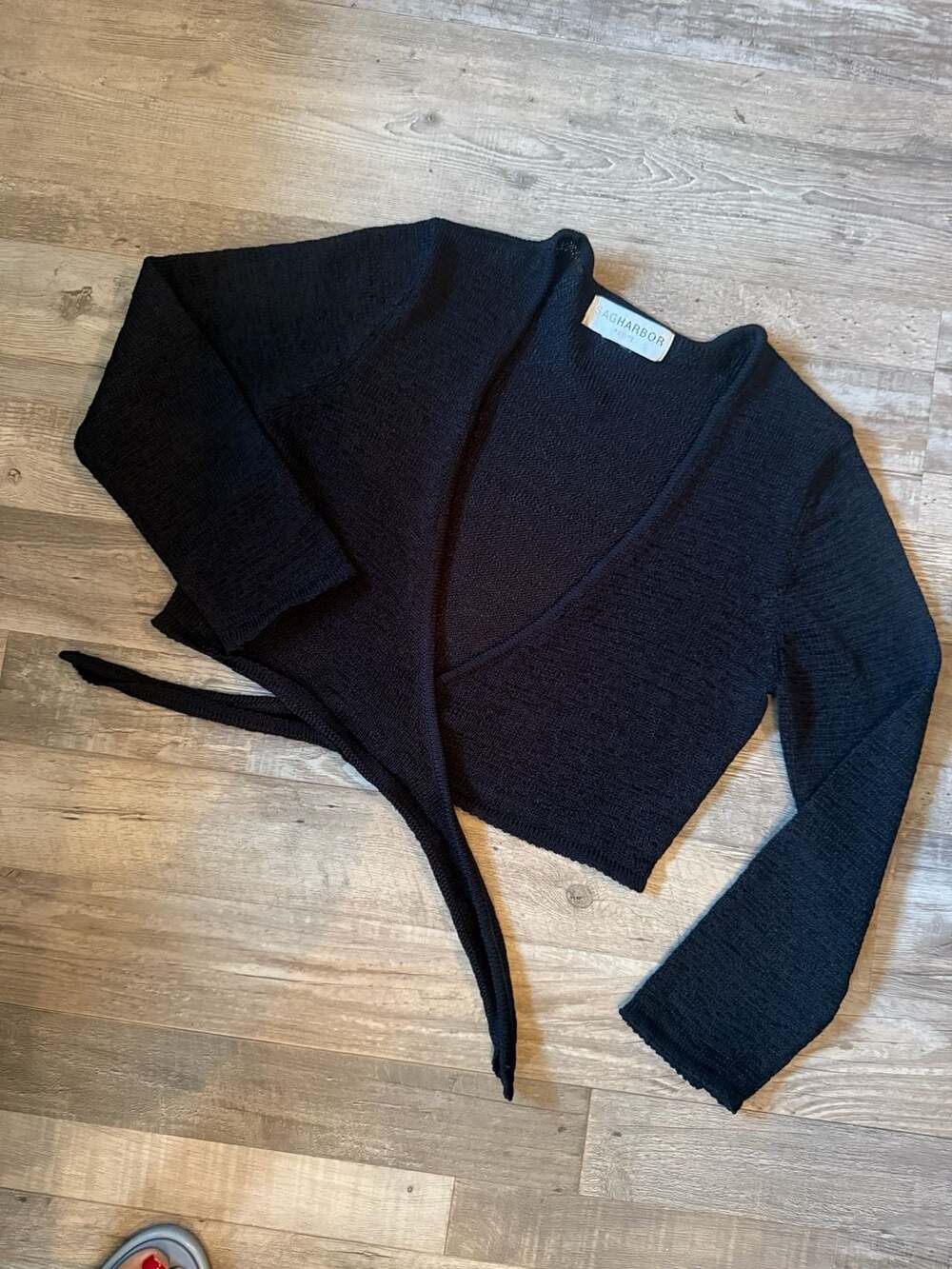 Sag Harbor Petite Black Knit Wrap Cardigan